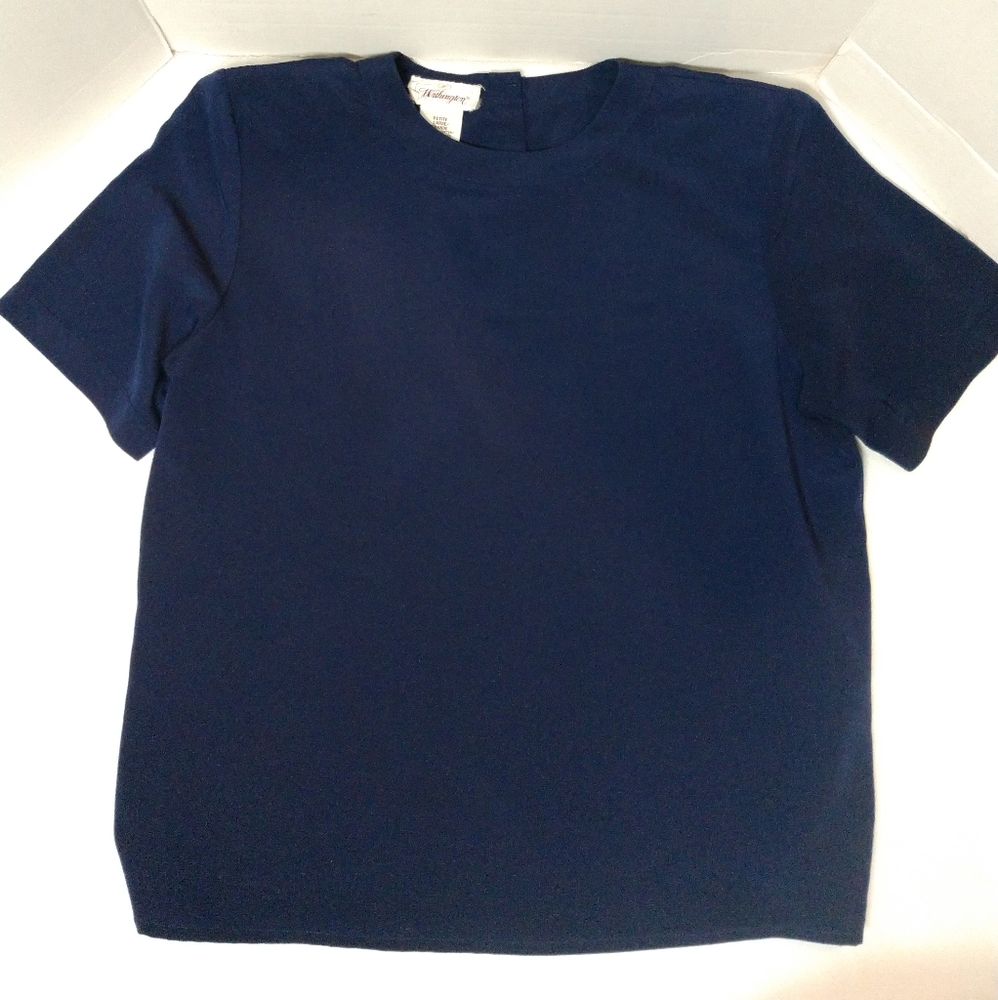 Cute Vintage Worthington Blouse Short Sleeve Blue PL Petite Large Chest 38"
